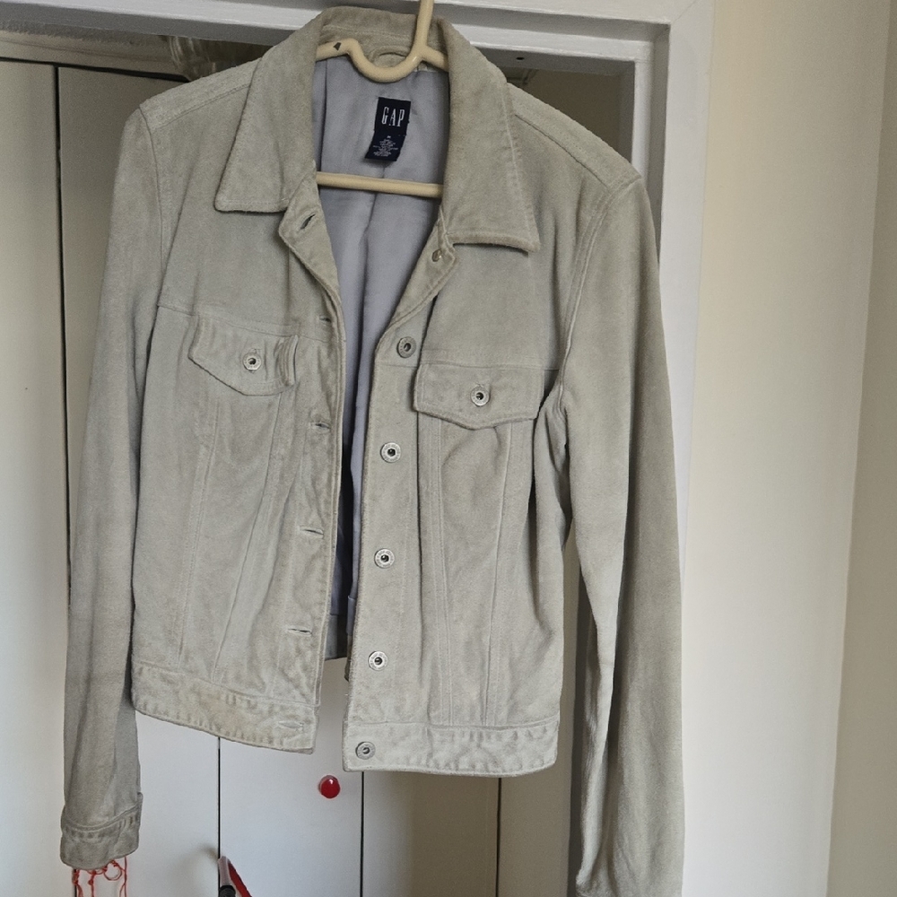 GAP Light Beige Suede Button-Up Jacket - image 1